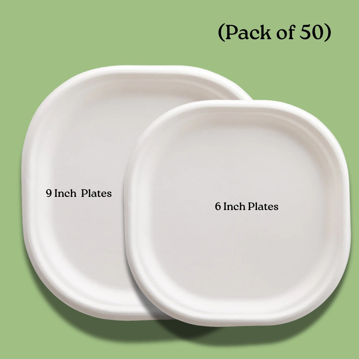 6 Inch + 9 Inch Square Sugarcane Bagasse Plates (50 per pack)